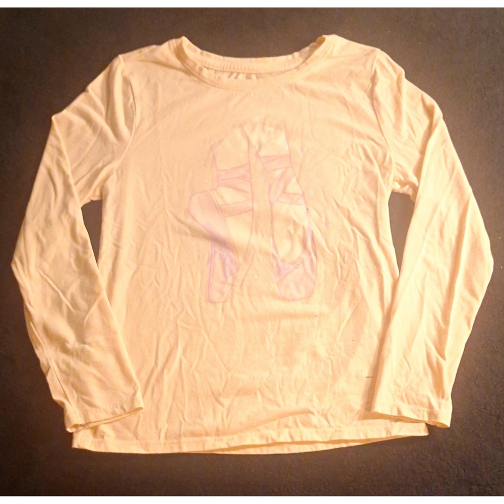 Cat & Jack Girls Pink Long Sleeve Ballet Shoes Graphic Tee Size 8
